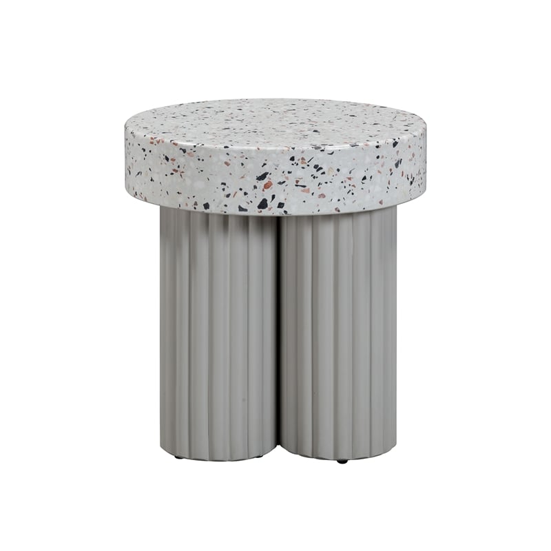 Afuera Living Round Faux Terrazzo Side Table in Gray Concrete Finish
