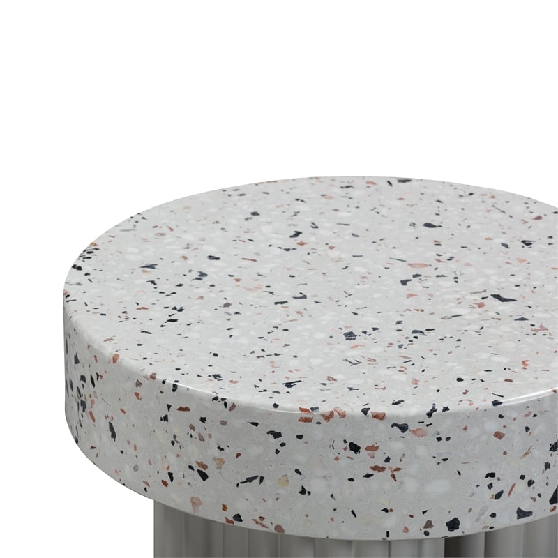 Afuera Living Round Faux Terrazzo Side Table in Gray Concrete Finish