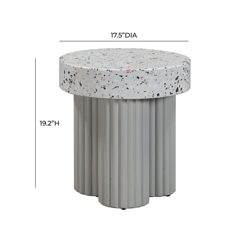 Afuera Living Round Faux Terrazzo Side Table in Gray Concrete Finish