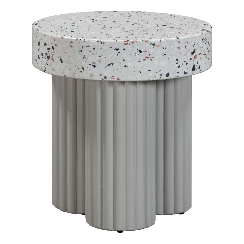 Afuera Living Round Faux Terrazzo Side Table in Gray Concrete Finish