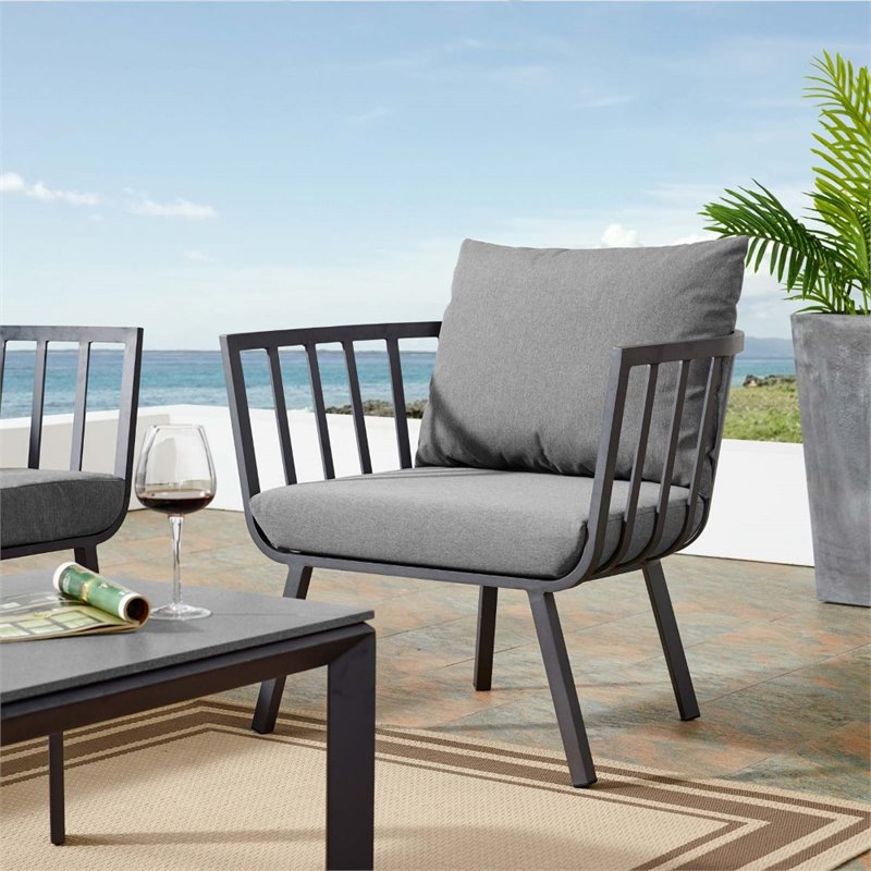 Afuera Living Outdoor Aluminum Armchair with Cushions in Gray and Charcoal