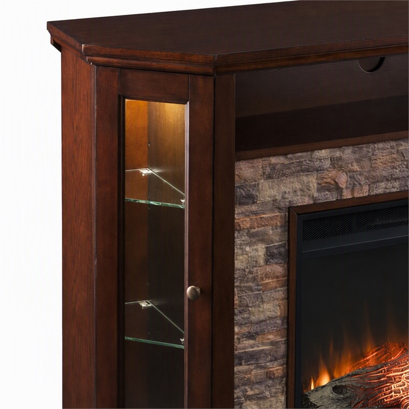 Afuera Living Wood Corner Convertible Electric Fireplace in Espresso
