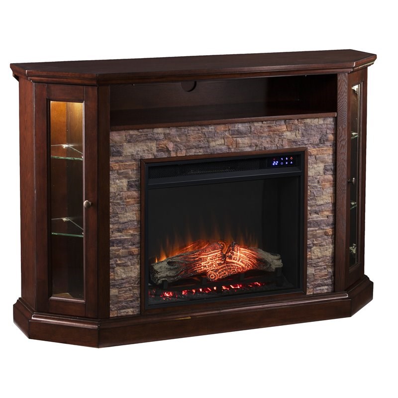 Afuera Living Wood Corner Convertible Electric Fireplace in Espresso
