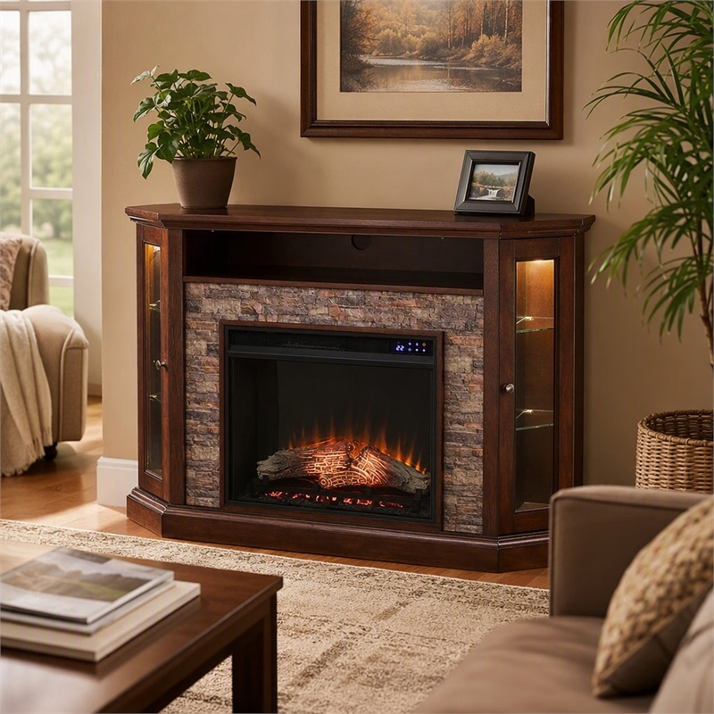 Afuera Living Wood Corner Convertible Electric Fireplace in Espresso