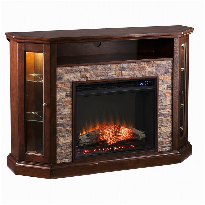 Afuera Living Wood Corner Convertible Electric Fireplace in Espresso