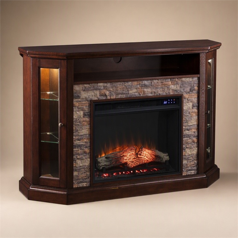 Afuera Living Wood Corner Convertible Electric Fireplace in Espresso