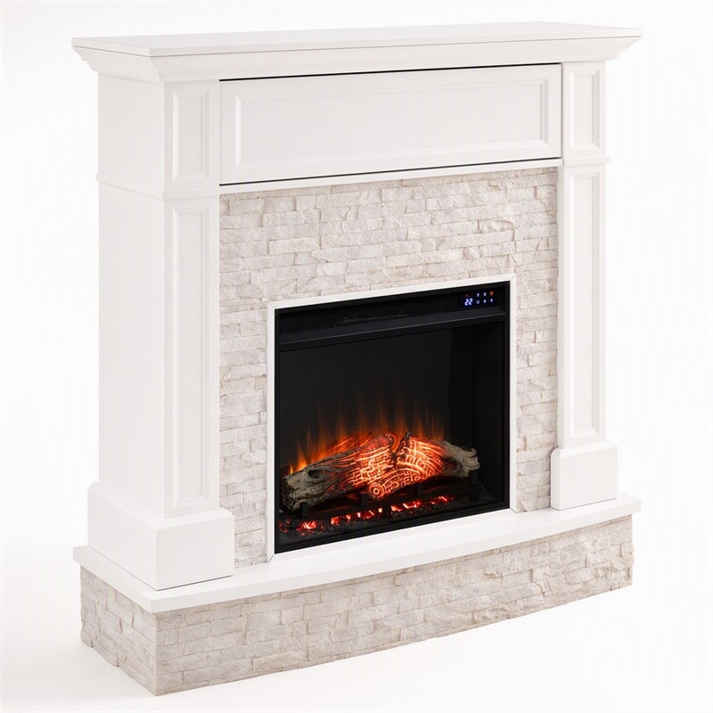 Afuera Living Faux Stone Electric Media Fireplace in White