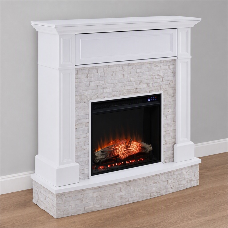 Afuera Living Faux Stone Electric Media Fireplace in White