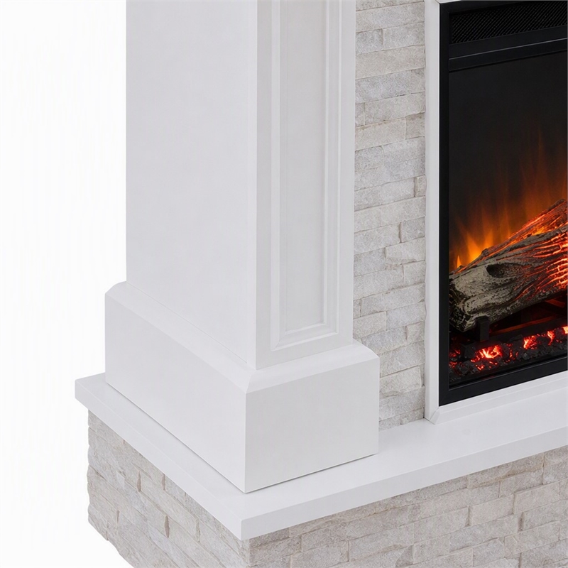 Afuera Living Faux Stone Electric Media Fireplace in White