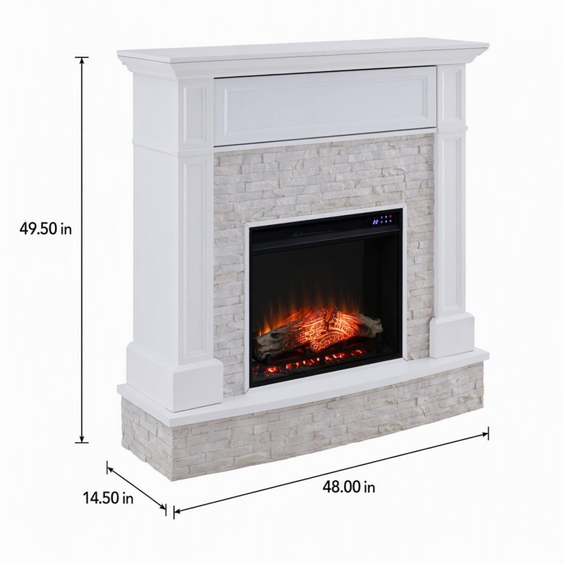 Afuera Living Faux Stone Electric Media Fireplace in White