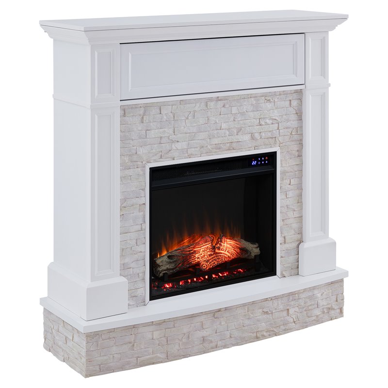 Afuera Living Faux Stone Electric Media Fireplace in White
