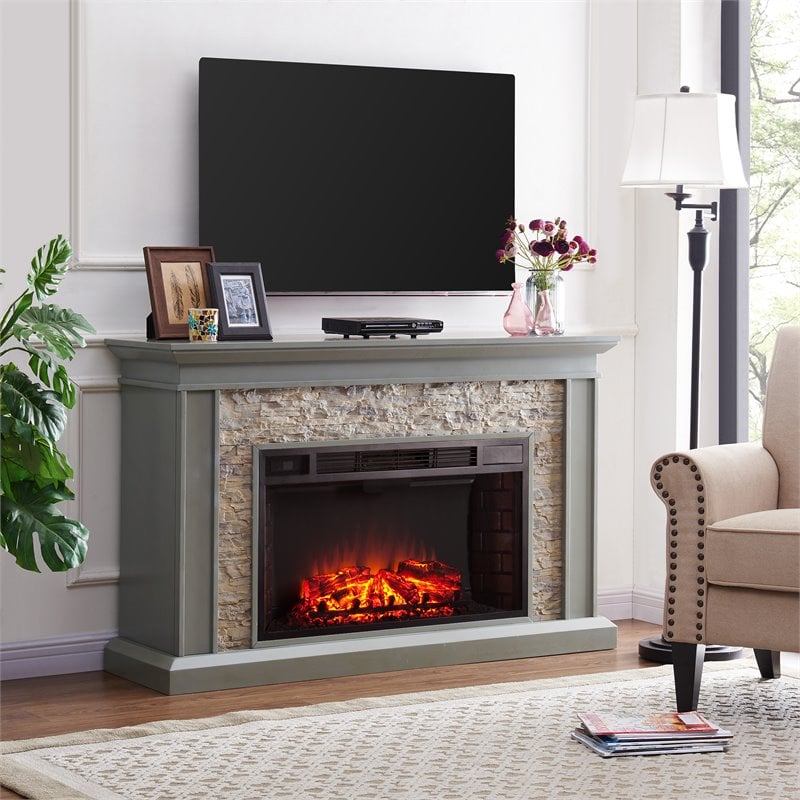 Afuera Living Stacked Stone Fireplace in Gray with 33