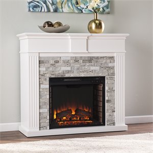 Afuera Living Electric Fireplace with White and Gray Stone Finish
