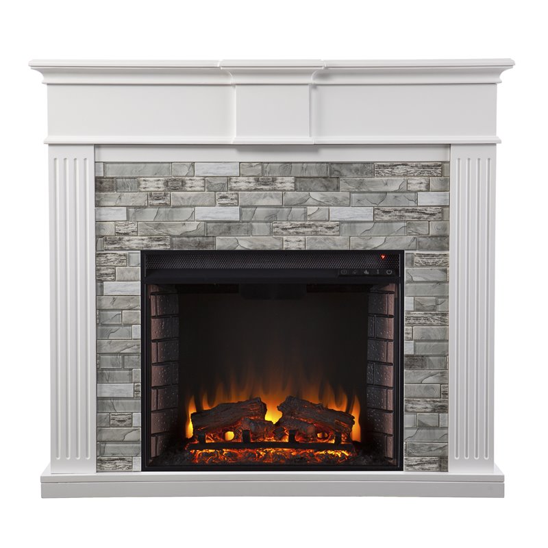Afuera Living Electric Fireplace with White and Gray Stone Finish
