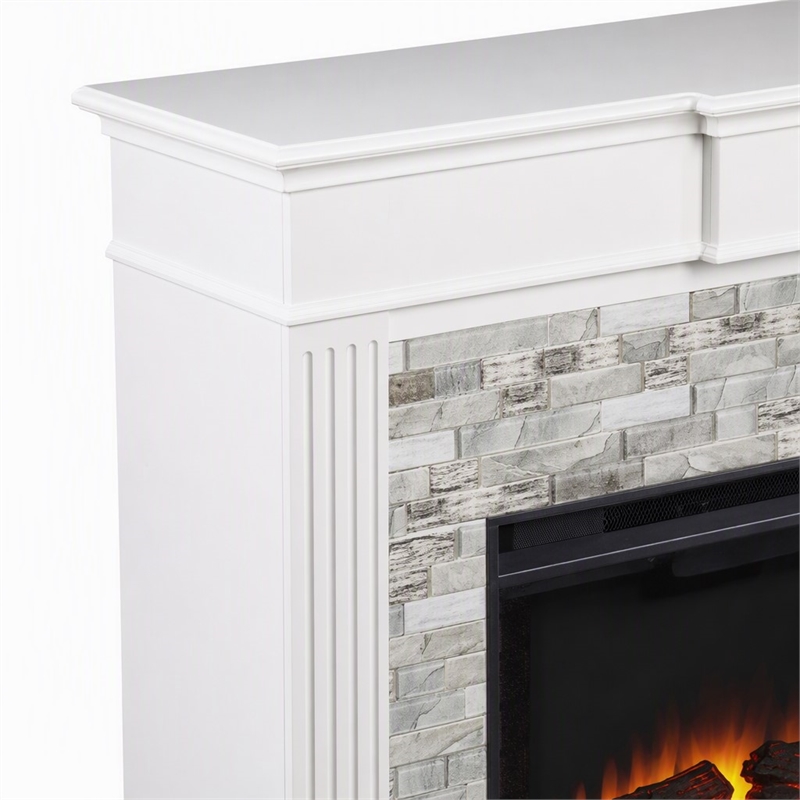 Afuera Living Electric Fireplace with White and Gray Stone Finish
