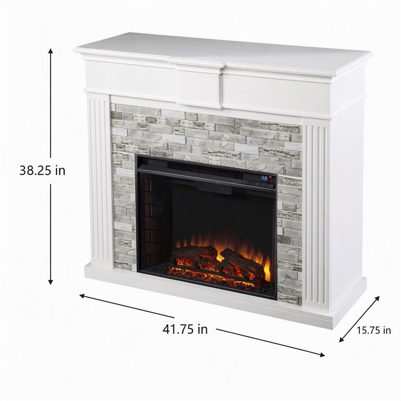 Afuera Living Electric Fireplace with White and Gray Stone Finish
