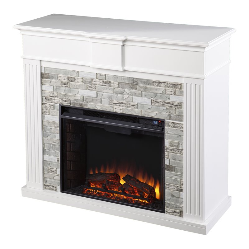Afuera Living Electric Fireplace with White and Gray Stone Finish
