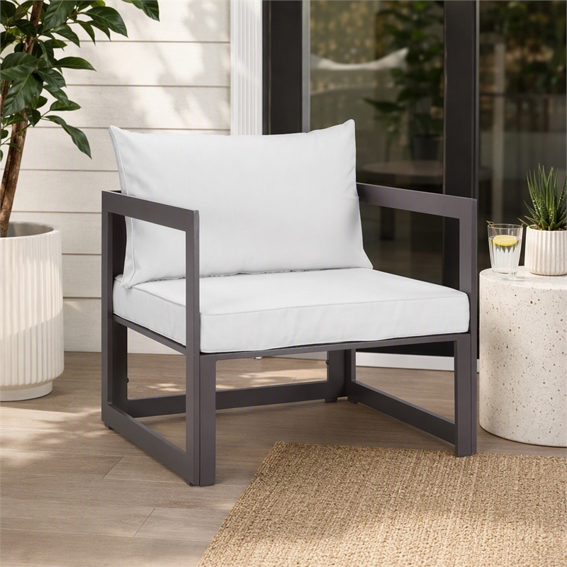Afuera Living Modern Aluminum Outdoor Armchair with Fabric Cushions