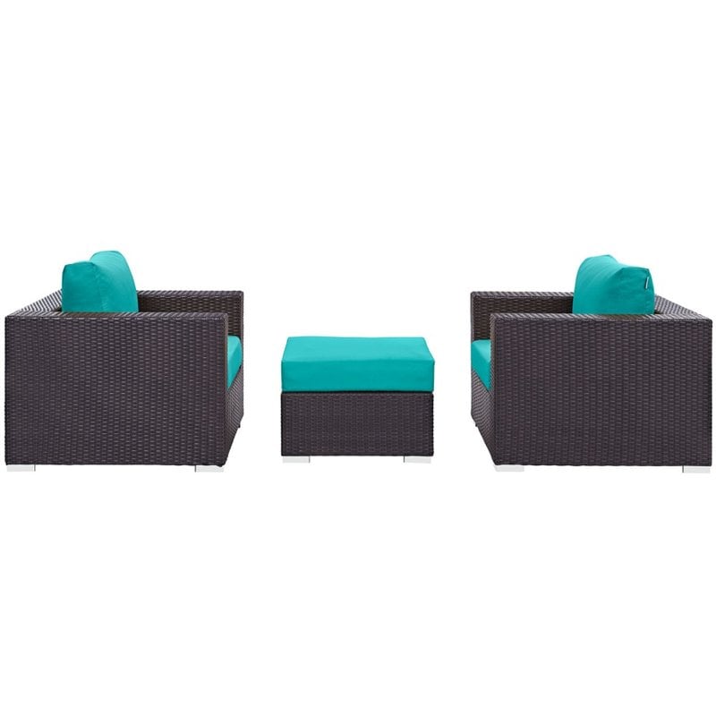 Afuera Living 3-Piece Aluminum and Rattan Patio Sofa Set in Turquoise