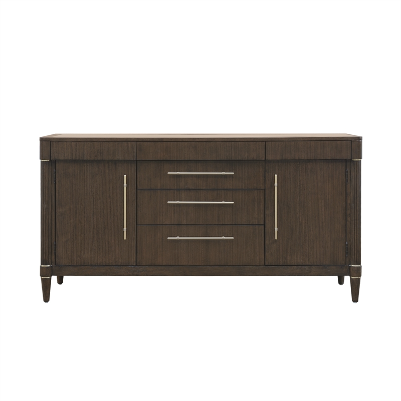 Asher Park Glass Top 2 Door Buffet with Storage Drawers in Brown Wood