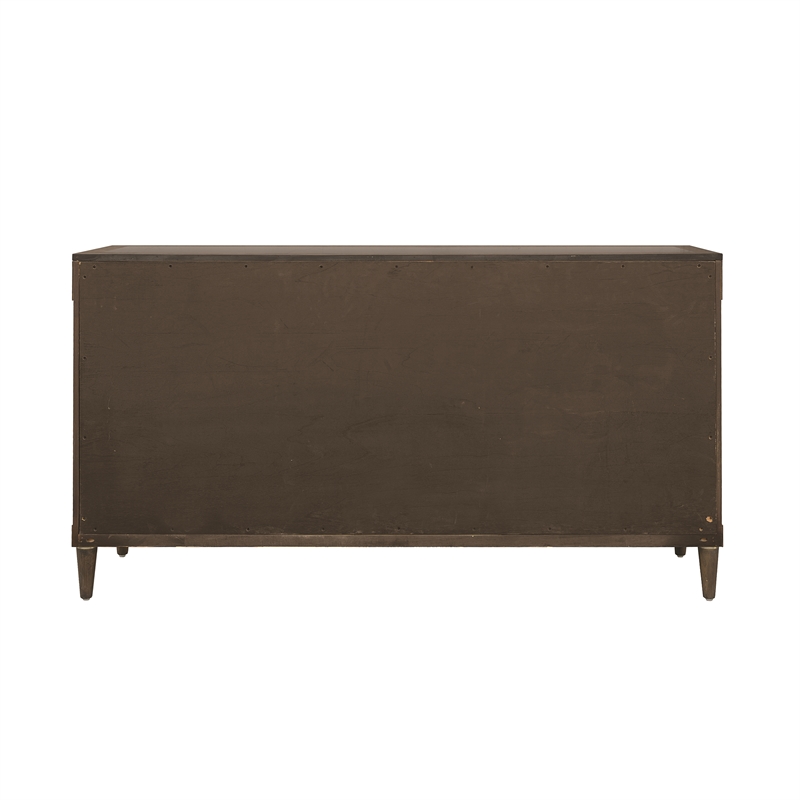 Asher Park Glass Top 2 Door Buffet with Storage Drawers in Brown Wood