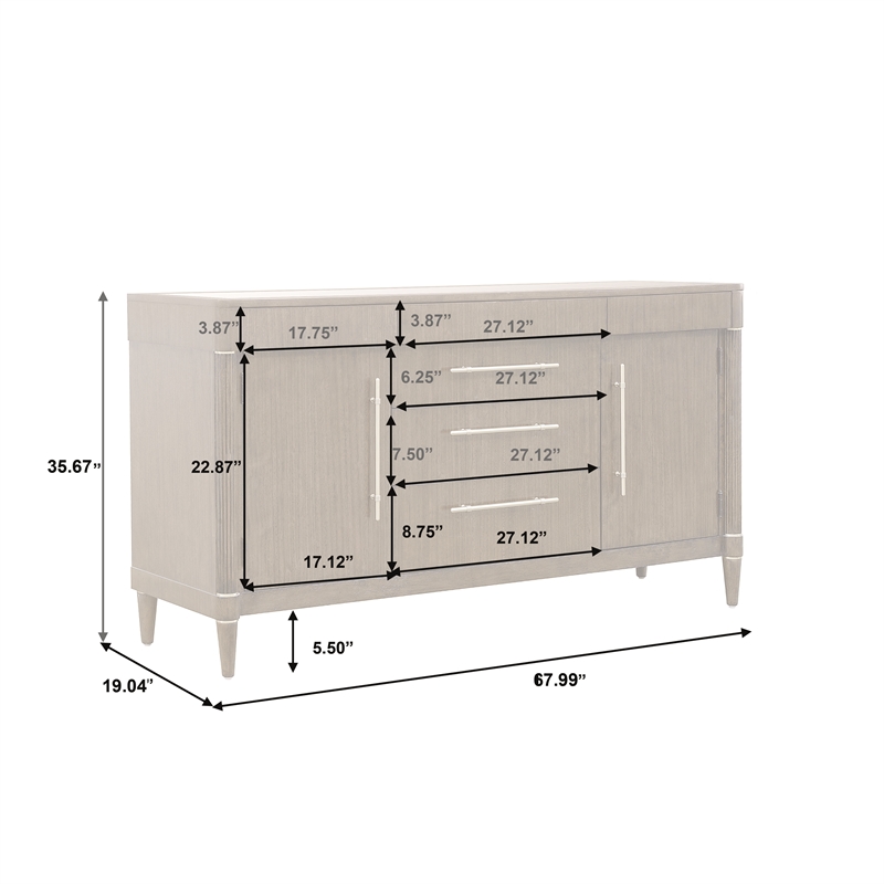 Asher Park Glass Top 2 Door Buffet with Storage Drawers in Brown Wood