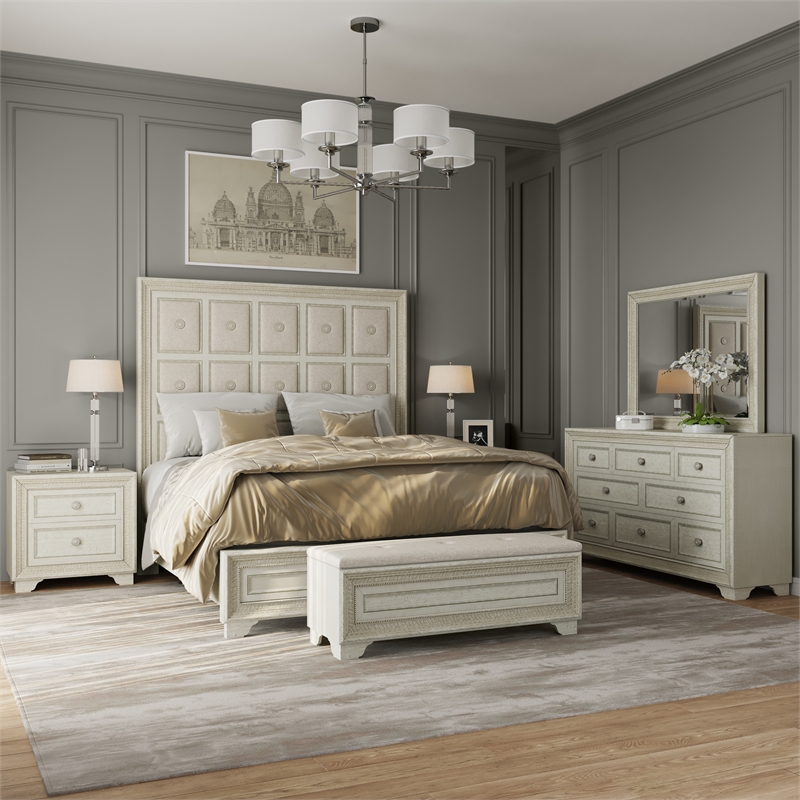 Pulaski Camila King Upholstered Bed in Creamy White