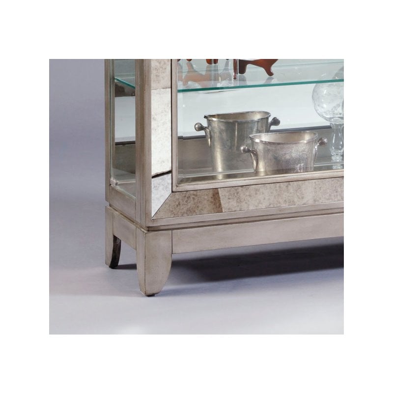 Hardwood Antique Style 5 Shelf Mirrored Curio Cabinet in Aged Silver Finish