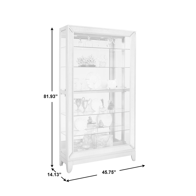 Hardwood Antique Style 5 Shelf Mirrored Curio Cabinet in Aged Silver Finish