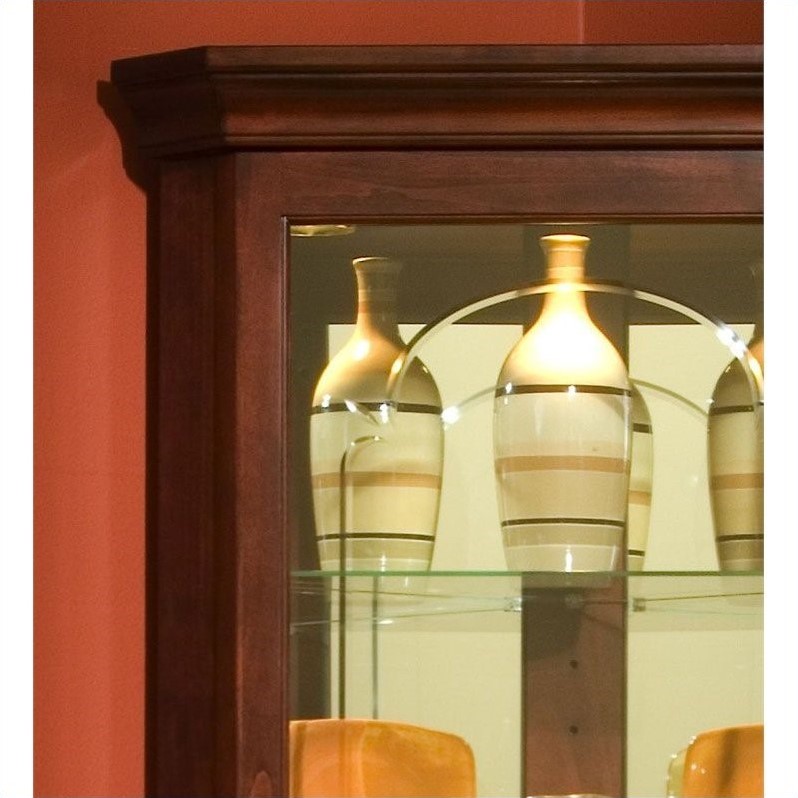 Wood Framed 4 Shelf Corner Curio Cabinet in Cherry Brown by Pulaski Furniture