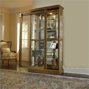 Sliding Glass-Door Curio Cabinet in Brown Honey Finish