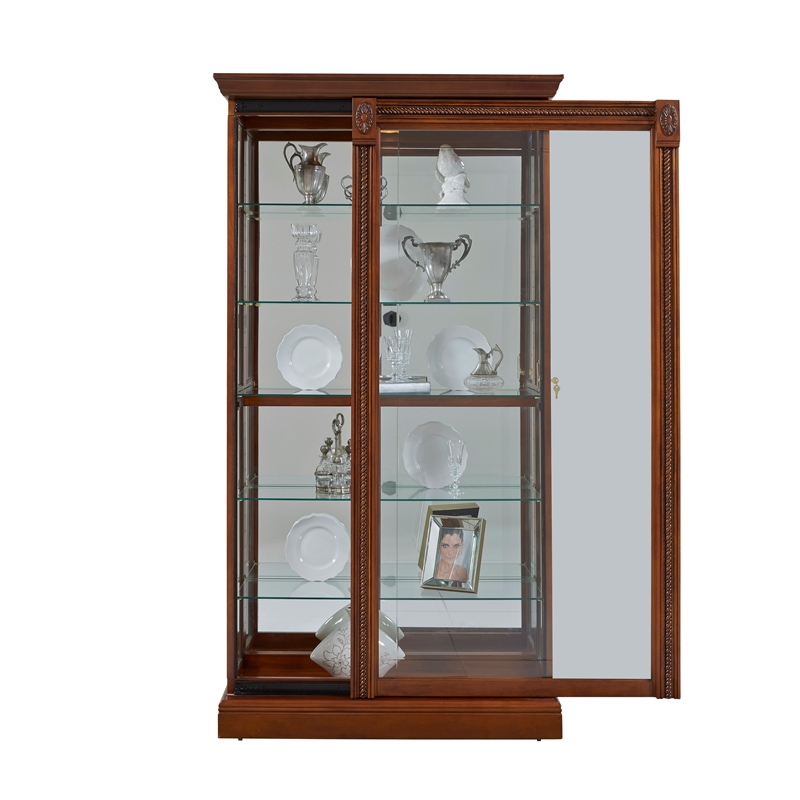 Hardwood Sliding Glass Door Curio Cabinet in Cherry Brown by Pulaski Furniture