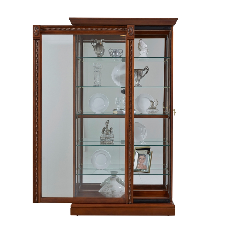 Hardwood Sliding Glass Door Curio Cabinet in Cherry Brown by Pulaski Furniture