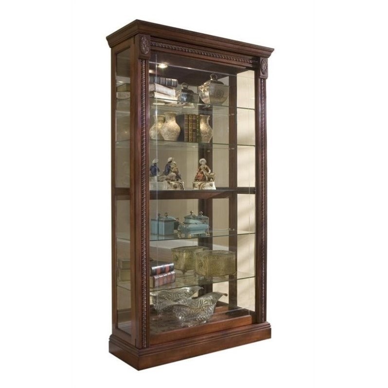 Hardwood Sliding Glass Door Curio Cabinet in Cherry Brown by Pulaski Furniture
