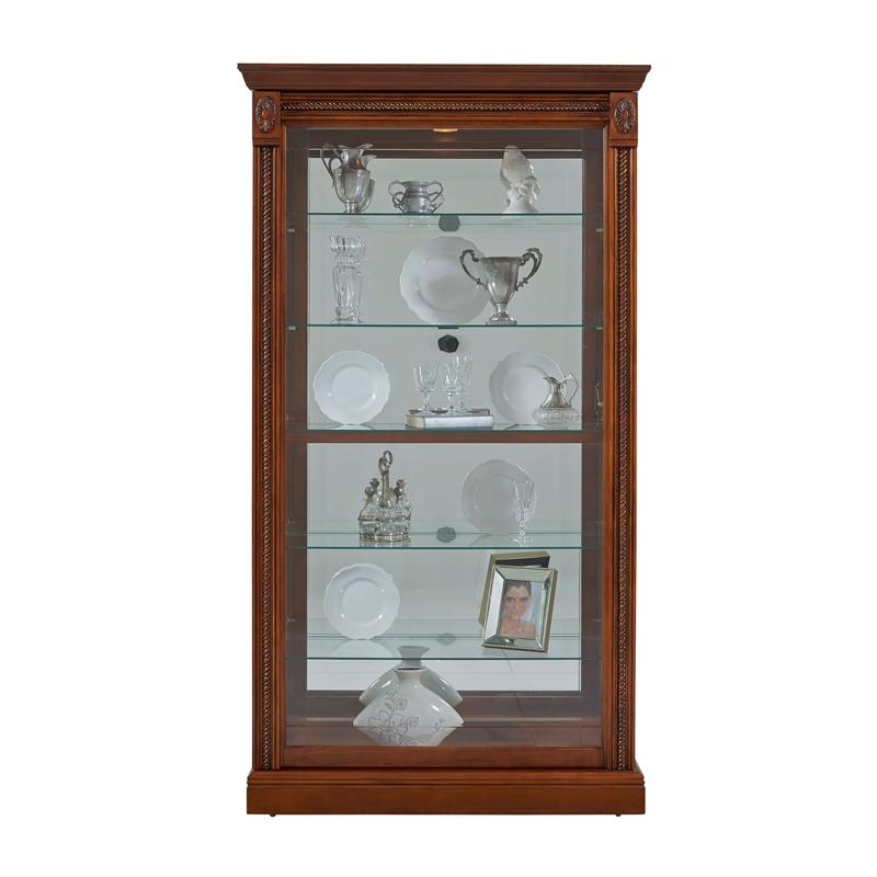 Hardwood Sliding Glass Door Curio Cabinet in Cherry Brown by Pulaski Furniture