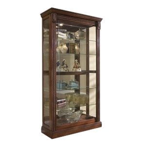hardwood sliding glass door curio cabinet in cherry brown by pulaski furniture