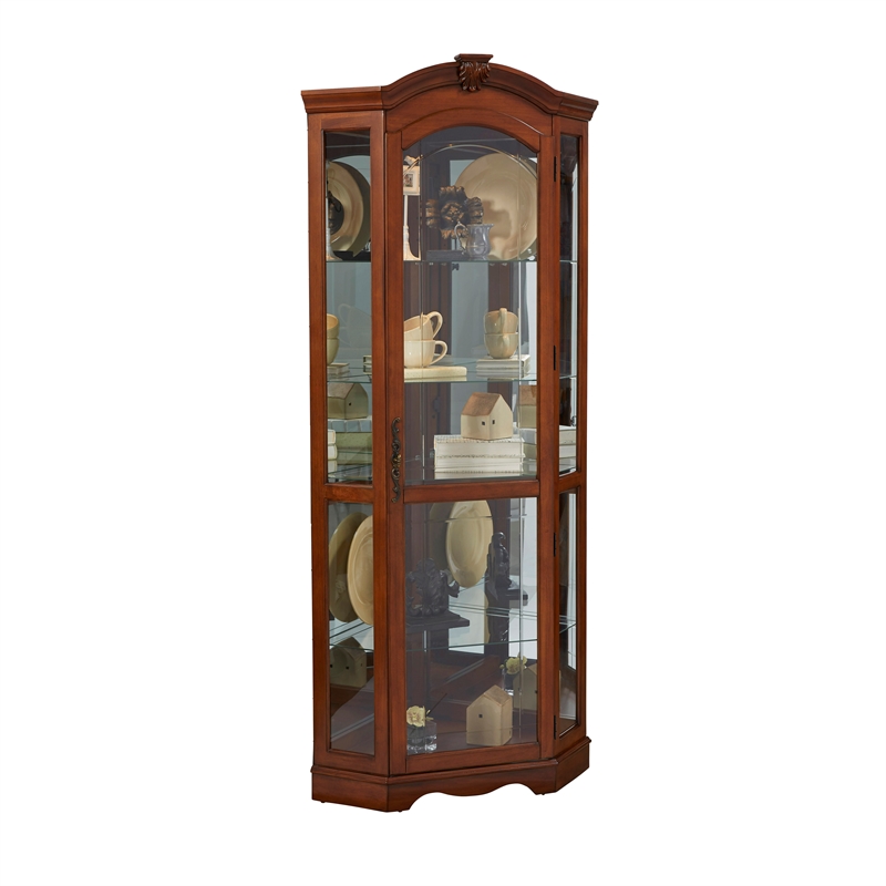 Hardwood Corner Curio Cabinet in Brown Cherry Finish by Pulaski Furniture