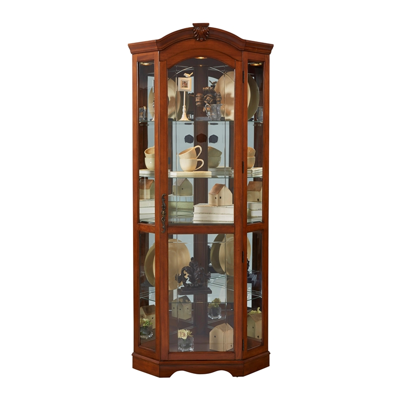 Hardwood Corner Curio Cabinet in Brown Cherry Finish by Pulaski Furniture