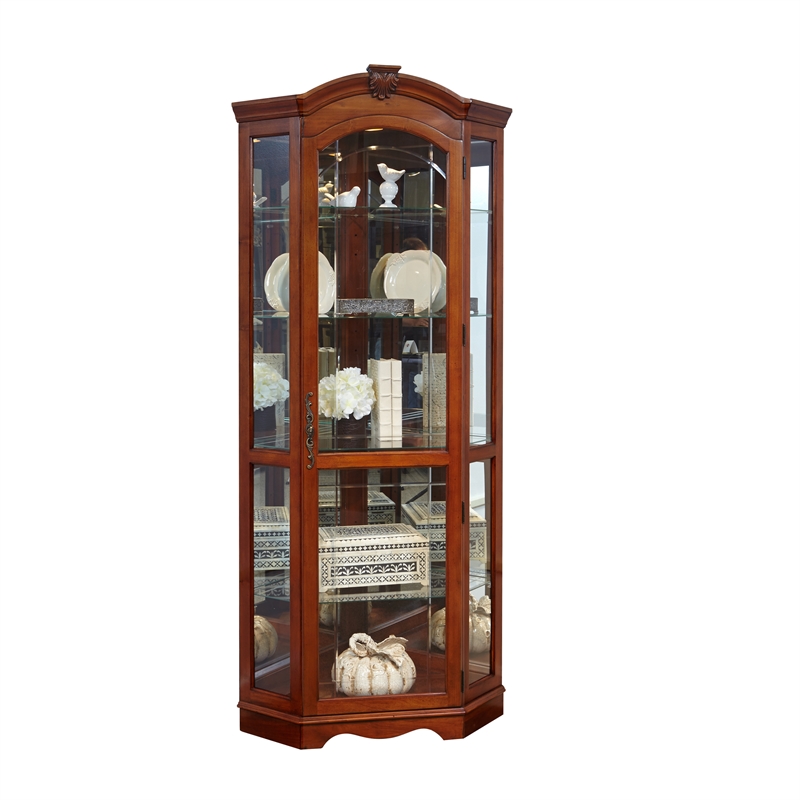 Hardwood Corner Curio Cabinet in Brown Cherry Finish by Pulaski Furniture