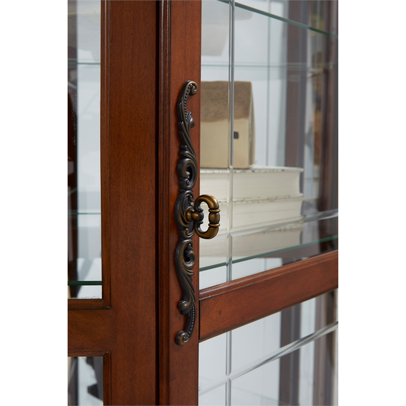 Hardwood Corner Curio Cabinet in Brown Cherry Finish by Pulaski Furniture