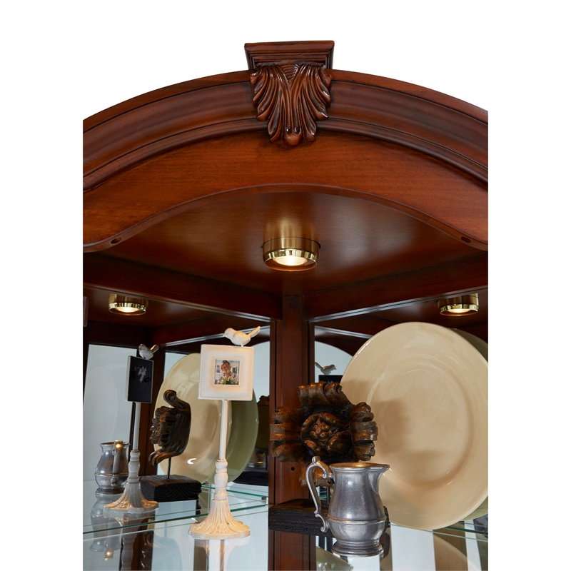 Hardwood Corner Curio Cabinet in Brown Cherry Finish by Pulaski Furniture