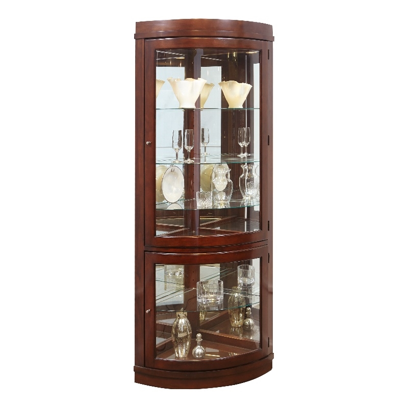 Wood-Framed Curved Corner Curio Cabinet in Cherry Brown by Pulaski Furniture