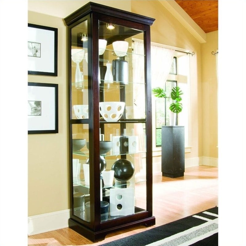 Wood-Framed Sliding Door Curio Cabinet in Chocolate Brown by Pulaski Furniture