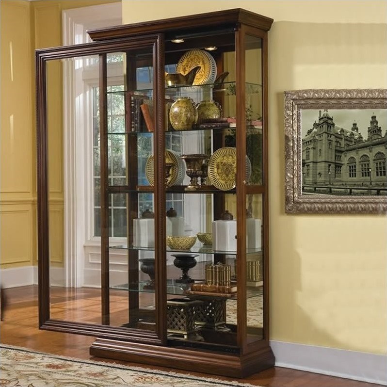 Poplar Wood Sliding-Door Curio in a Rich Brown Finish by Pulaski Furniture