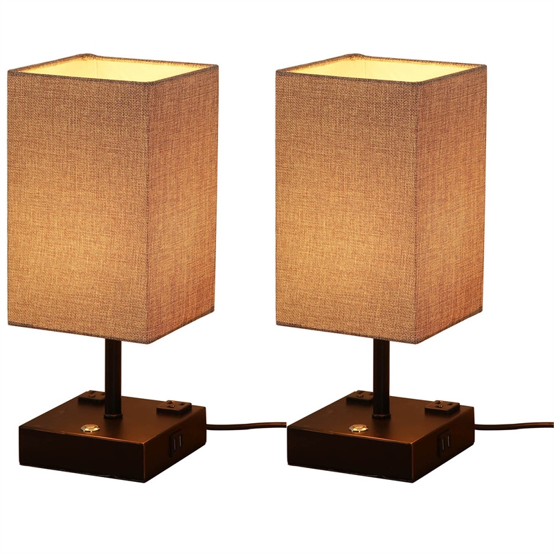 Alpha Lighting 15 in. Black Desk lamp with Charging and USB Ports (Set of 2)
