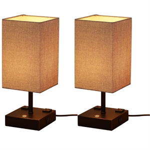 Alpha Lighting 15 in. Black Desk lamp with Charging and USB Ports (Set of 2)