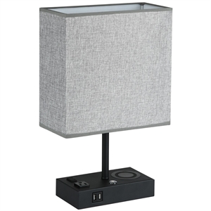 17 in. Black Wireless Charging Table Lamp with USB Port