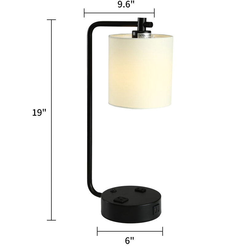 19 in. Modern White Metal Table Lamp USB Port