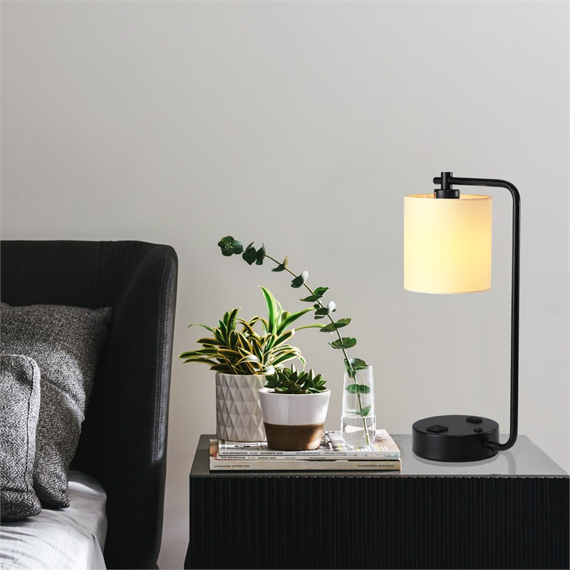 19 in. Modern White Metal Table Lamp USB Port
