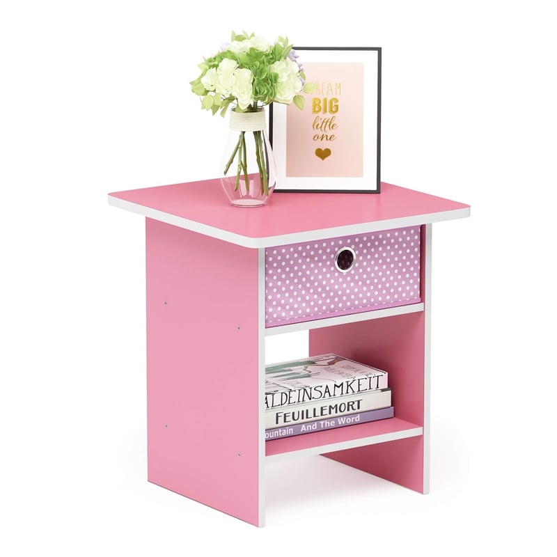Furinno DARIO Wood End Table with Storage Shelf in Light Pink (Set of 2)